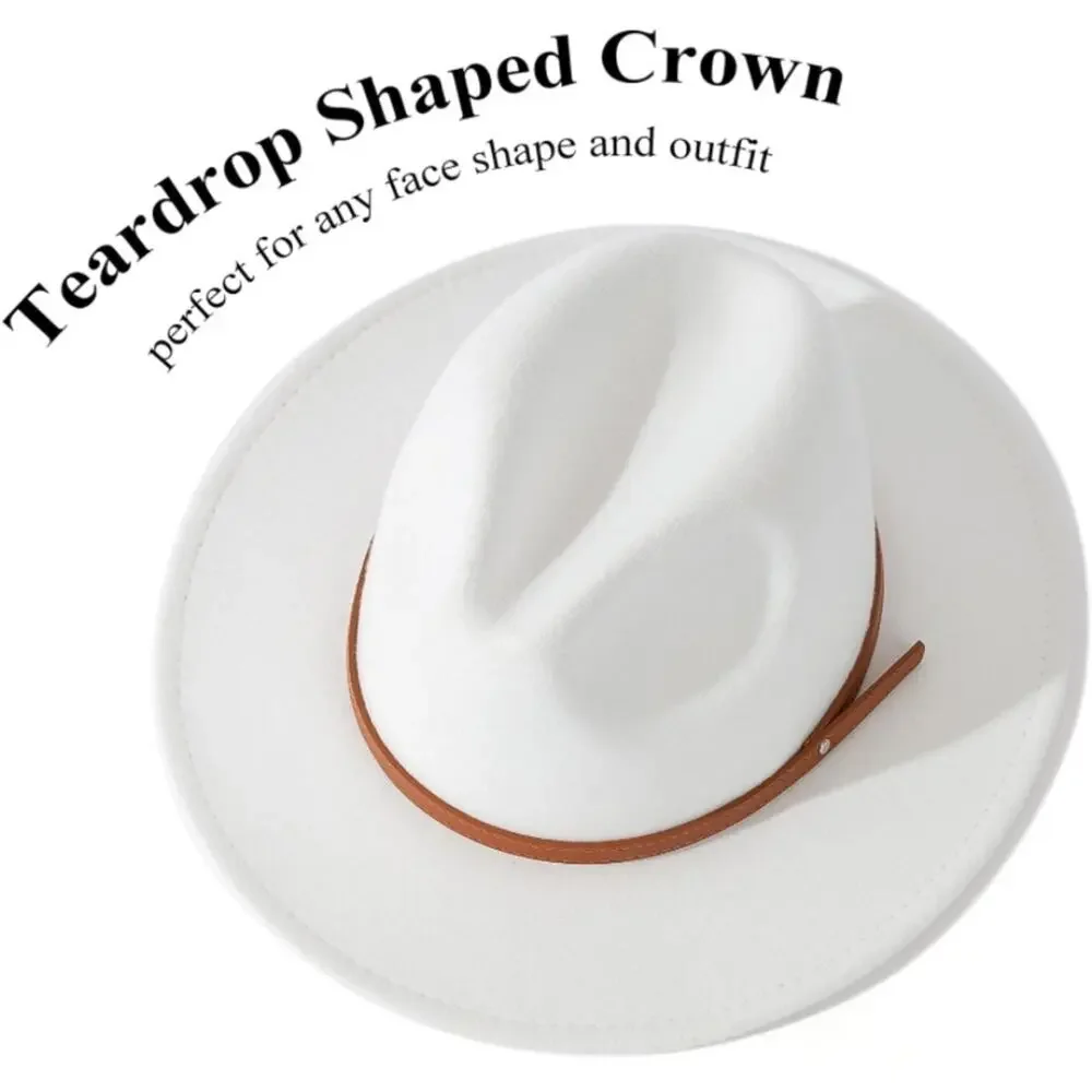 Fedora White Hat Unisex Classy Chic Men Women Buckle Strap - Picture 12 of 14
